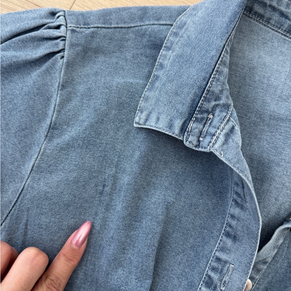 Puff Sleeve Denim Mini Dress - Picture 3 of 4